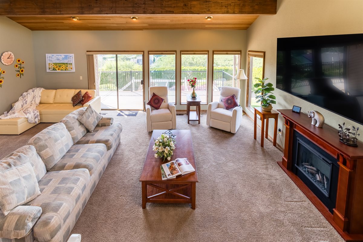 Great room panoramic view with full-length windows